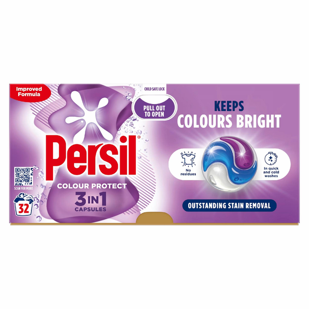 Стиральные капсулы для цветных вещей Persil Colour Protect 3 in 1 с пятновыводителем экологичные 32 капсулы (12609)