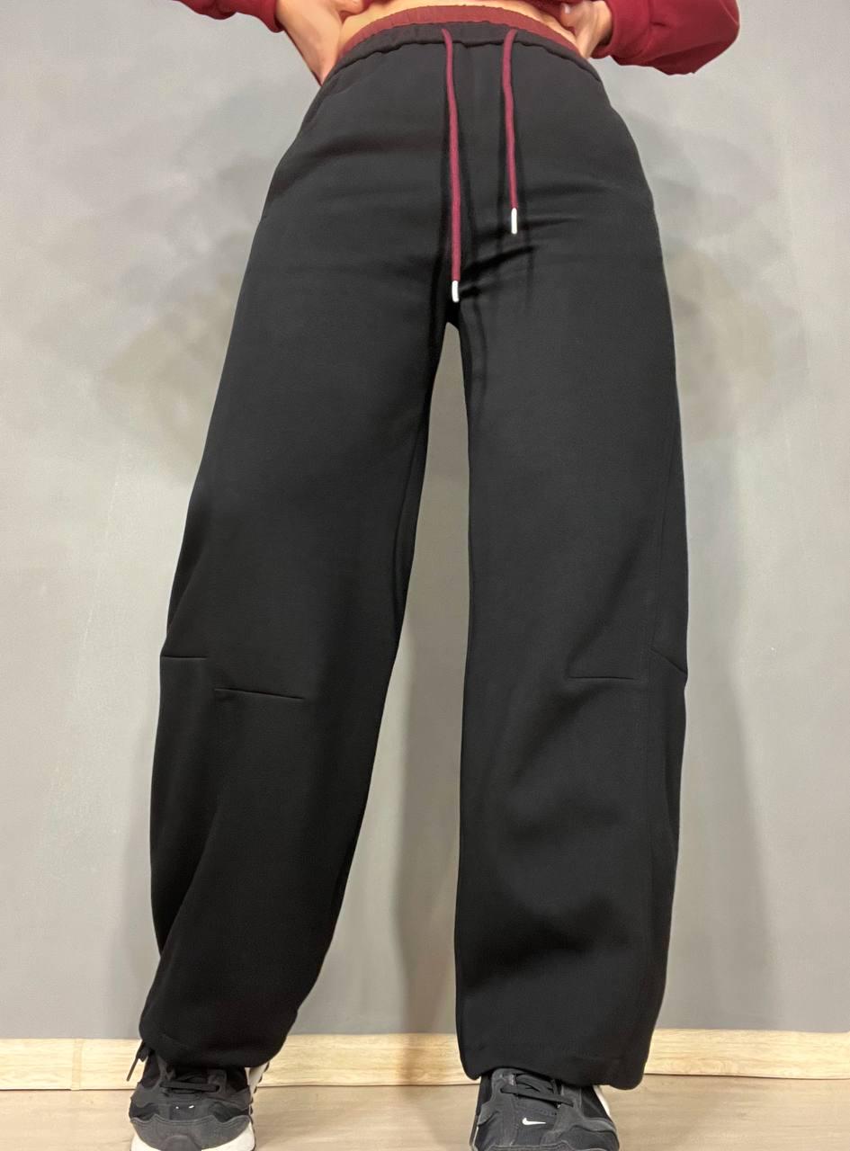 Брюки женские A-N 25061 спортивные широкие Baggy с карманами и шнурком трикотажные L Черный (3333)