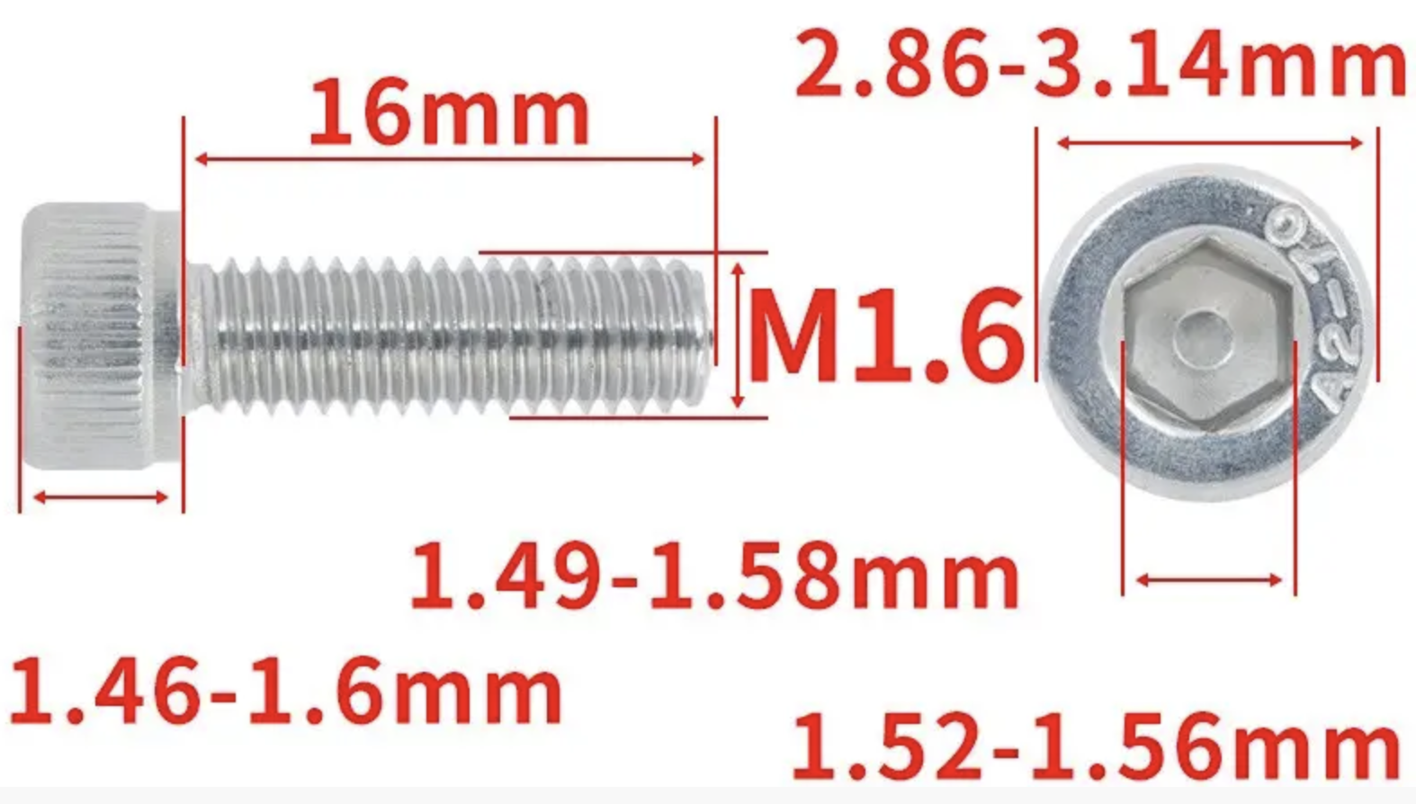 Винт с шестигранной головкой DIN912 M1,6x16 мм (DIN912_m16_16) - фото 2 Винт с шестигранной головкой DIN912 M1,6x16 мм (DIN912_m16_16) - фото 2
