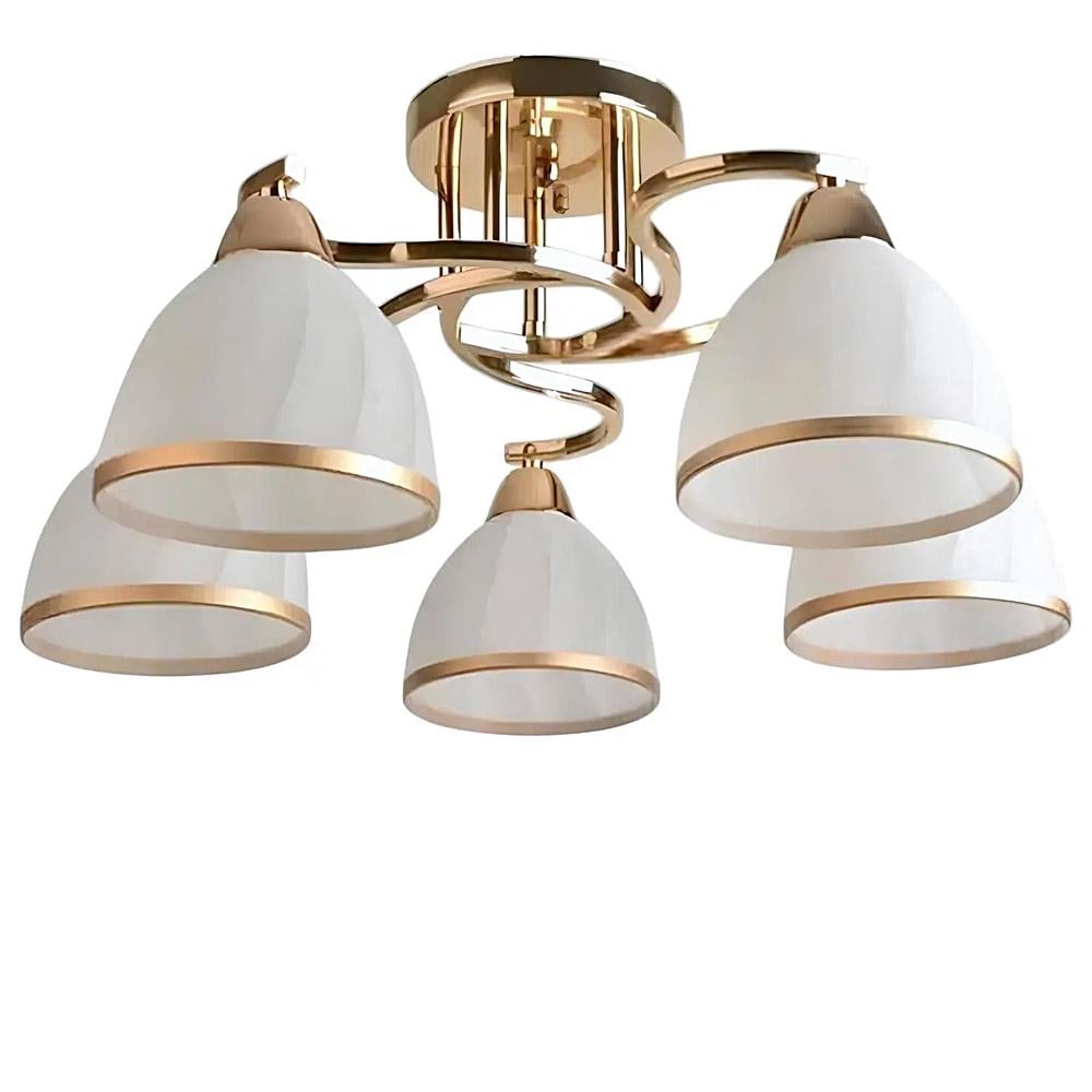 Люстра стельова Light House SH-20090/5 FG E27х5 плафон білий з облямівкою 560х560х220 мм Золотой