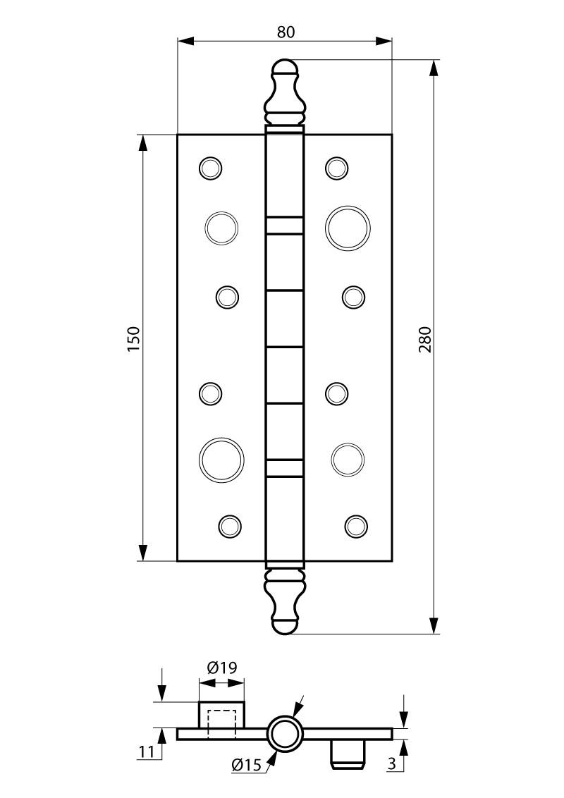 Петля дверна Siba універсальна з протиорізами 150 мм Бронза антична (2 BB 150*80*3ММ СНР AB) - фото 3 Петля дверна Siba універсальна з протиорізами 150 мм Бронза антична (2 BB 150*80*3ММ СНР AB) - фото 3