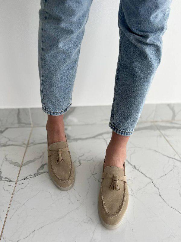 Лоферы женские замшевые на низком ходу р. 37 Бежевый (8526-1/37)