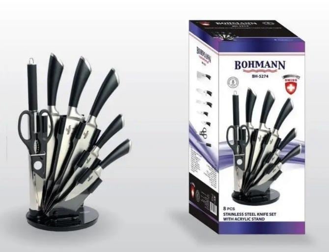 Набір ножів Bohmann BH-5274 з нержавіючої сталі з підставкою 8 пр. Чорний (2102594840) - фото 3 Набір ножів Bohmann BH-5274 з нержавіючої сталі з підставкою 8 пр. Чорний (2102594840) - фото 3