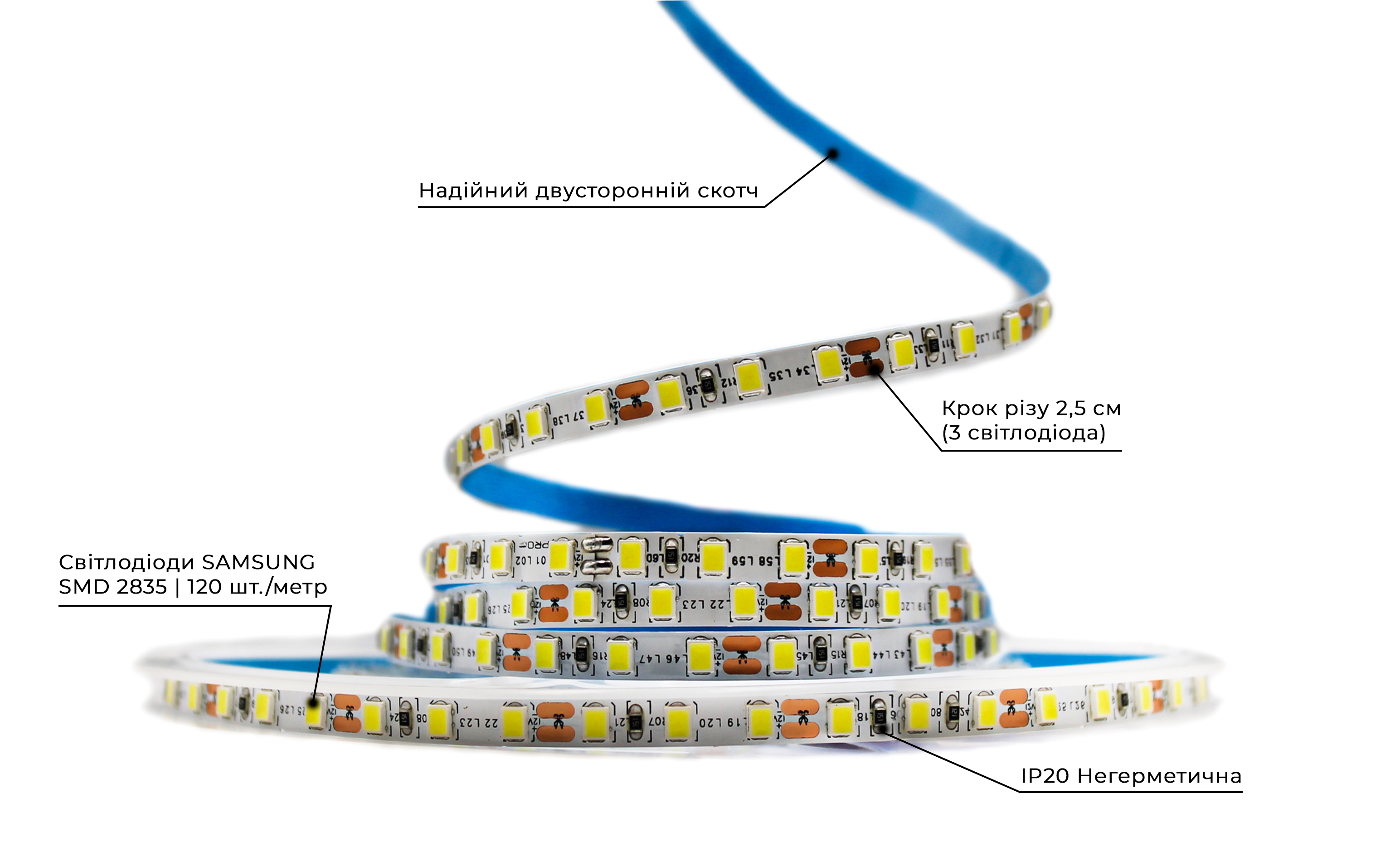 Світлодіодна стрічка Prolum 2835/120 IP20 Series-SG 12V 5 мм Білий (28522825) - фото 3 Світлодіодна стрічка Prolum 2835/120 IP20 Series-SG 12V 5 мм Білий (28522825) - фото 3