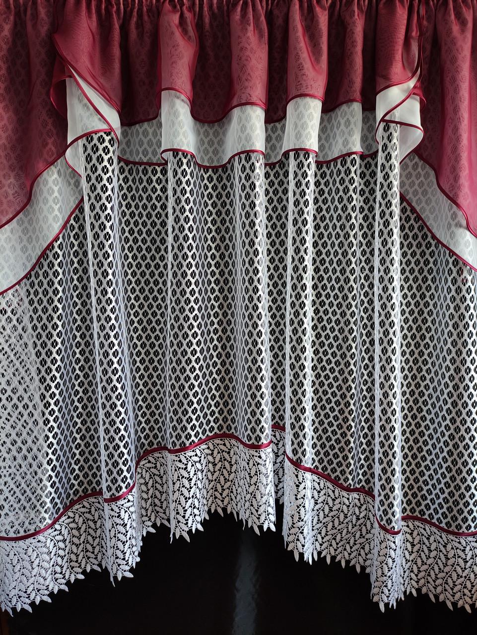 Занавеска Дубль с двойным ламбрекеном 280х180 см Белый с бордовым (длб-02) - фото 1 Занавеска Дубль с двойным ламбрекеном 280х180 см Белый с бордовым (длб-02) - фото 1