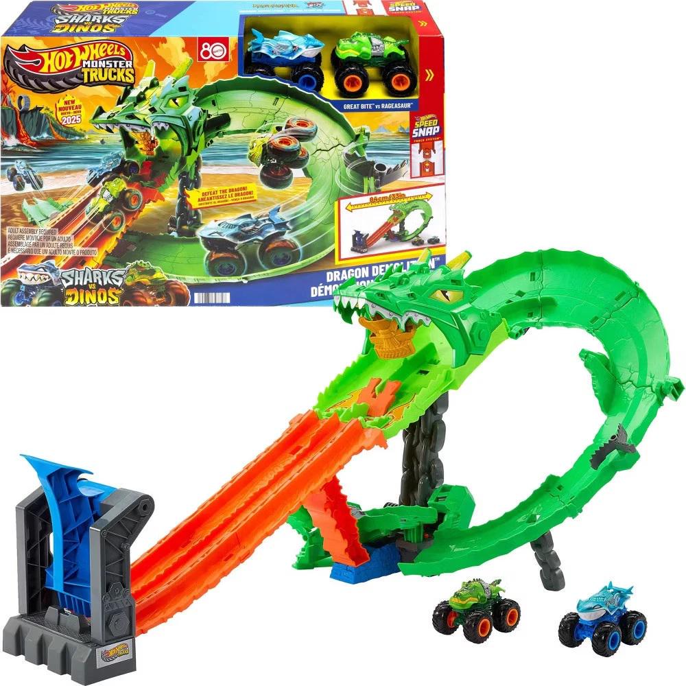 Набор игровой Х Hot Wheels Monster Trucks Sharks and Dinos Dragon Destruction Playset (447425896)