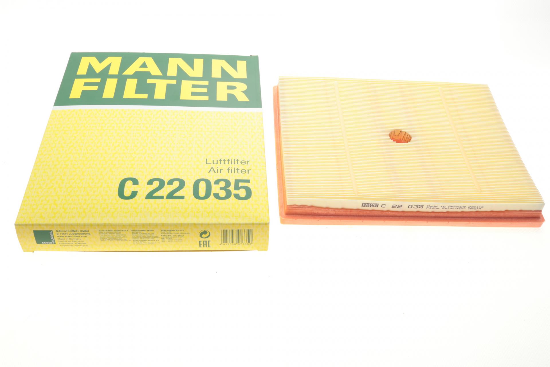 Фильтр воздушный Mann-Filter для VW Caddy/Golf/Polo/T-Roc/Skoda Fabia/Kamiq/Karoq 1,0TSI 15-/Octavia 1,0-1,2TSI 13- (C 22 035)