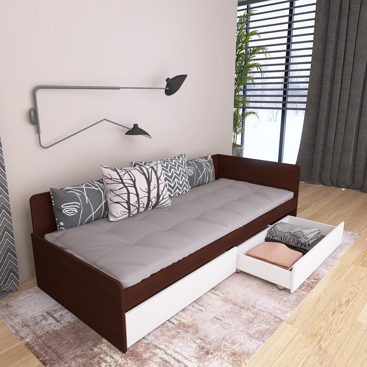 Кровать детская с ящиками Еверест 800 ЩИТ ДСП Венге/Белый (е-207467)