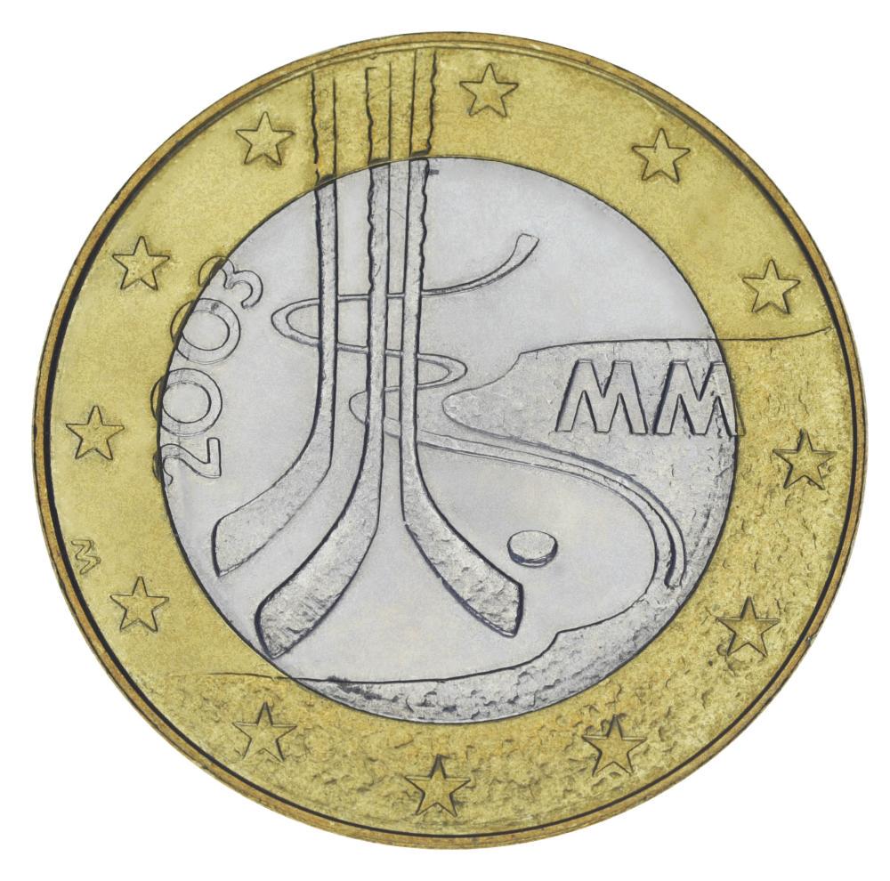 Коллекционная монета Финляндия 5 евро 2003 Биметалл UNC Чемпионат мира по хоккею (М21429)