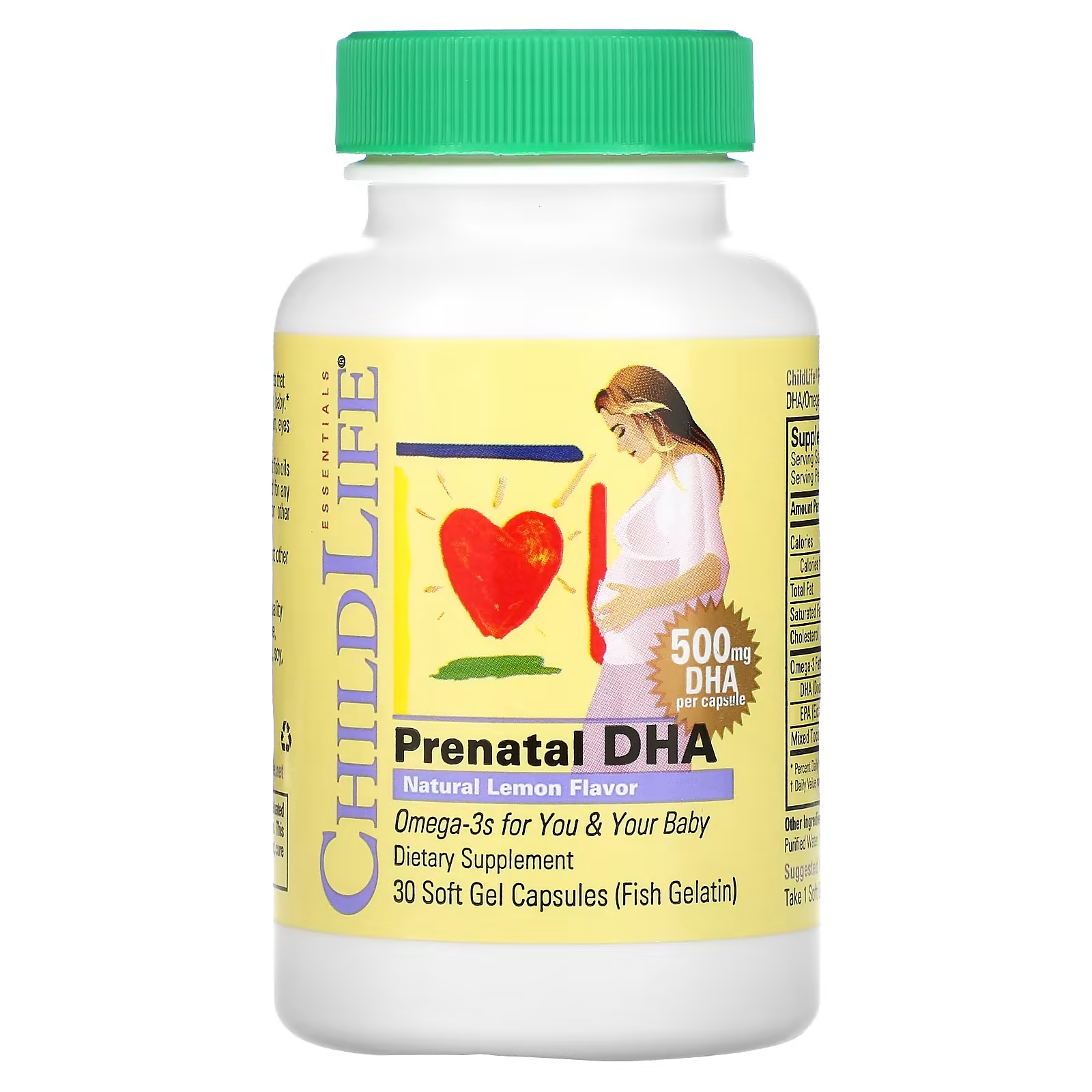 Добавка ChildLife Essentials пренатальная с ДГК лимонный вкус 500 мг 30 мягких желатиновых капс.