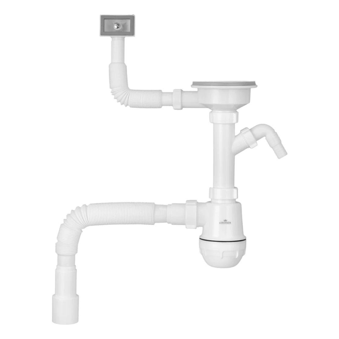 Сифон для кухонной мойки Kroner KRP KS02-1WHI 3 1/2" х 40/50 мм с отводом для стиральной машины (CV034316)