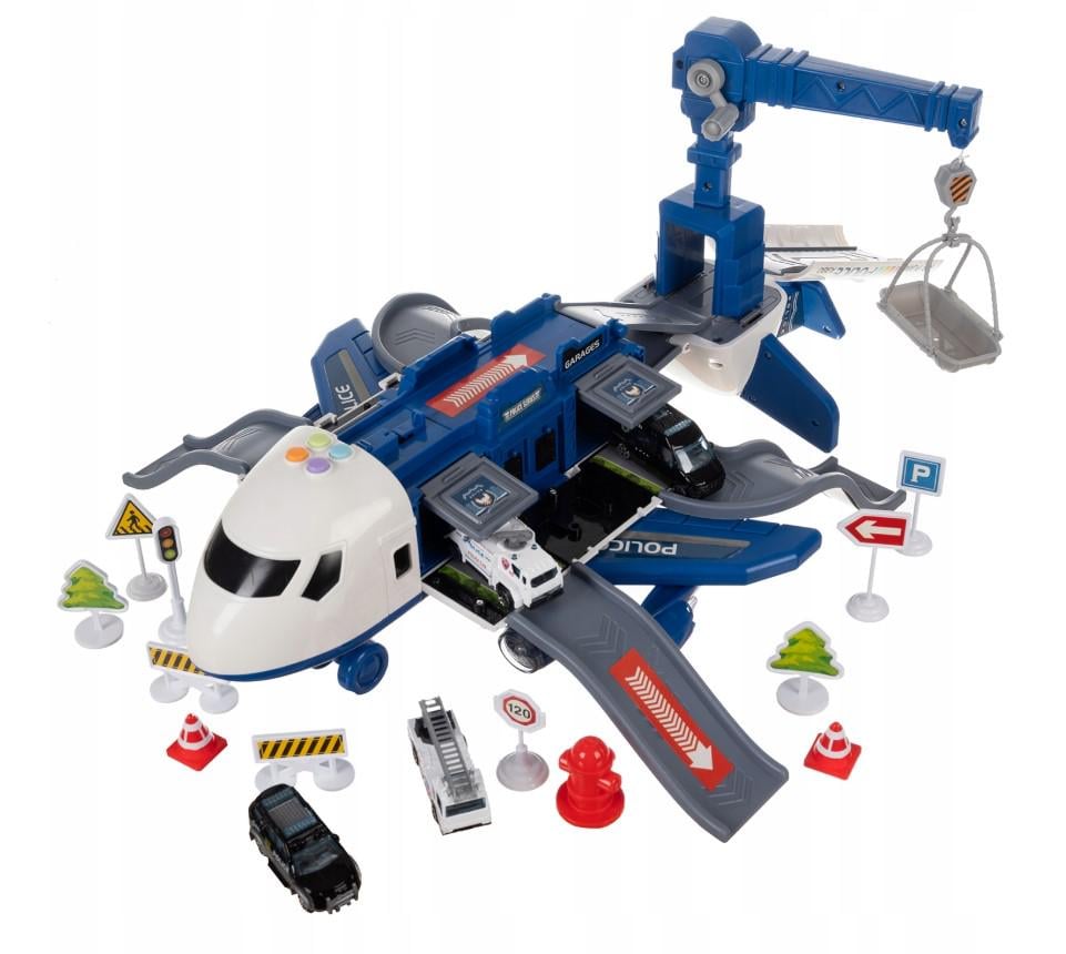 Іграшка поліцейський літак розкладний парковка поліція та автомоБілий