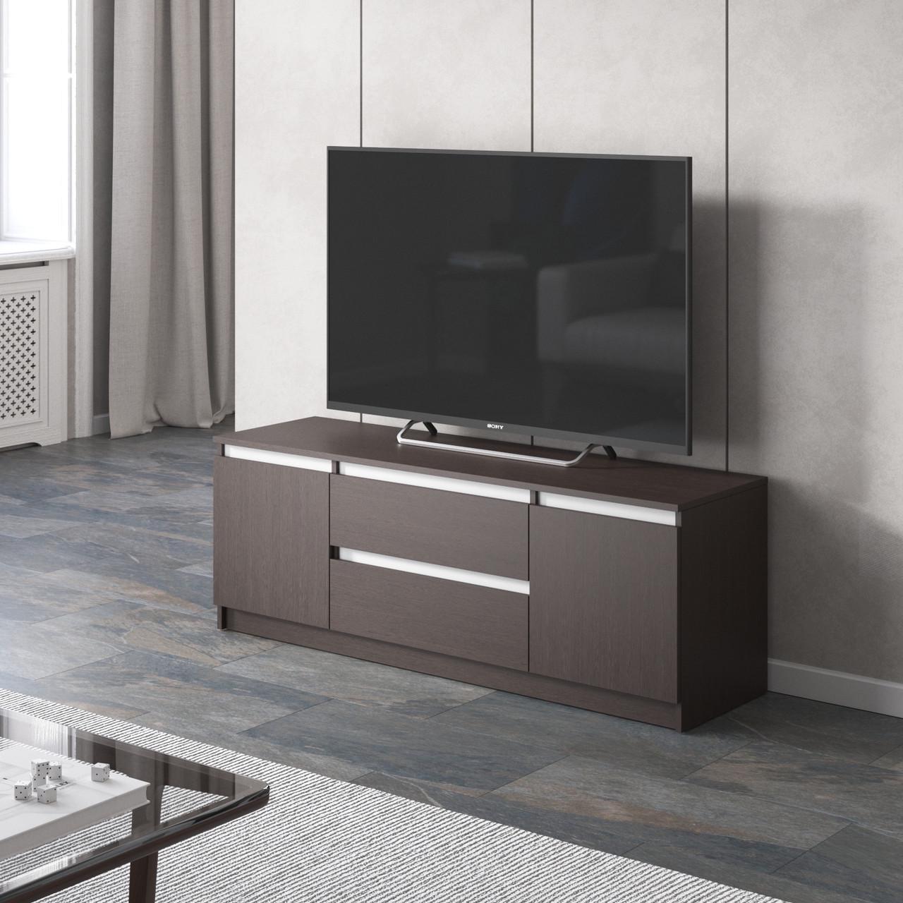 Тумба под телевизор Вайс R-28 1402х400х531 мм Венге темный/Белые планки (30668771) - фото 1