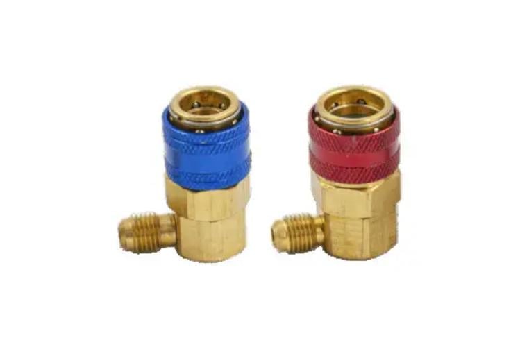 Комплект быстросъемных муфт QC-12A для заправки автокондиционеров R-134a 1/4 угловые Комплект быстросъемных муфт QC-12A для заправки автокондиционеров R-134a 1/4 угловые