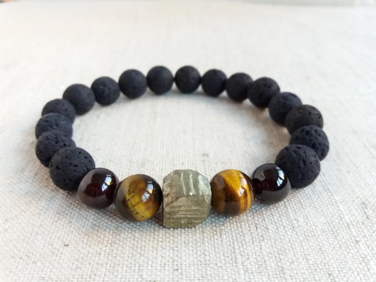 Браслет мужской Лава/Пирит/Гранат/Тигровый глаз (1112480677)