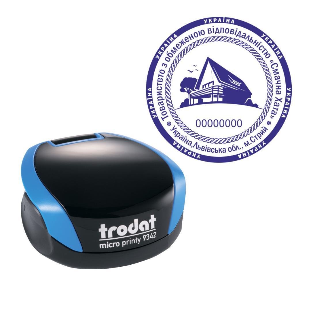 Печать ТОВ на карманном оснащении Trodat Micro Printy 9342 d 42 мм Синий (ООО20/9342/BL)