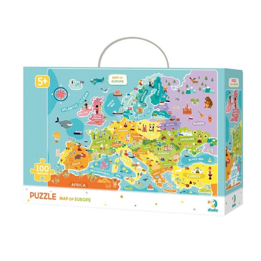 Пазл дитячий DoDo Toys Карта Європи англійська версія 100 дет. Блакитний (IP-177-P-1165)