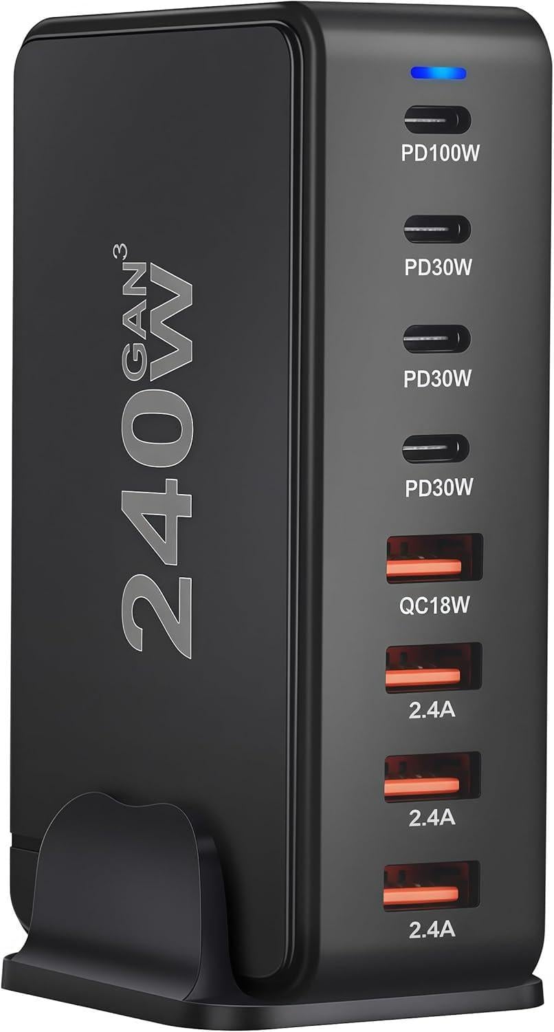 Зарядная станция сетевая ILEPO 240W на 4 USB+4 Type-C Black (19338)