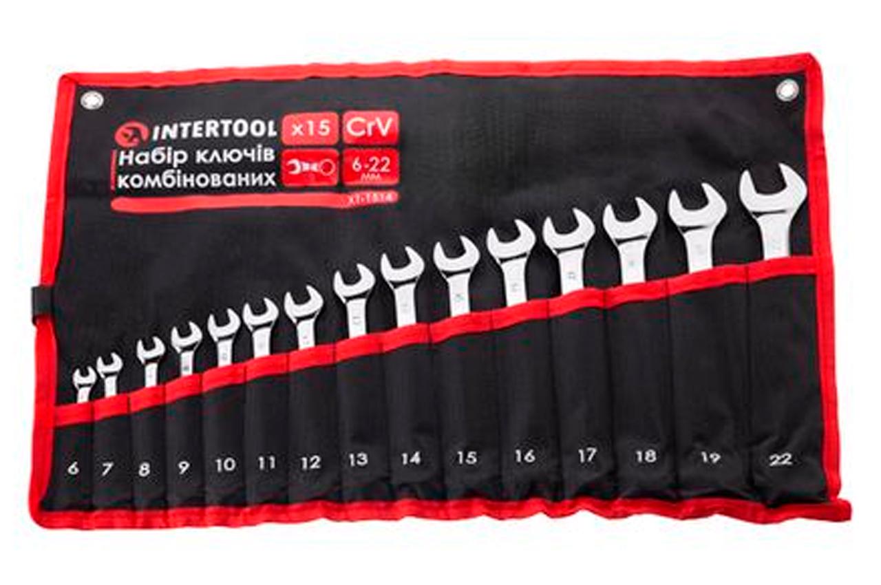 Набір ключів ріжково-накидних Intertool 6-22 мм в чохлі PRO 15 шт. (XT-1514)