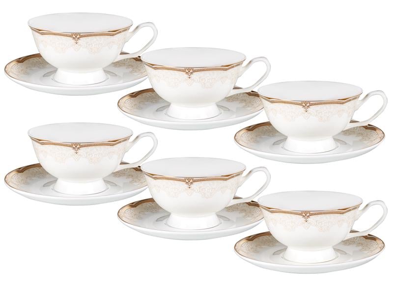 Чайний набір Lefard Золота класика на 6 персон чашки із золотою облямівкою 220 мл Білий (440-133)