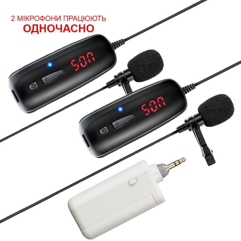 Микрофон для смартфона беспроводной Savetek P8-UHF с 2-мя микрофонами до 50 м (100727) - фото 2