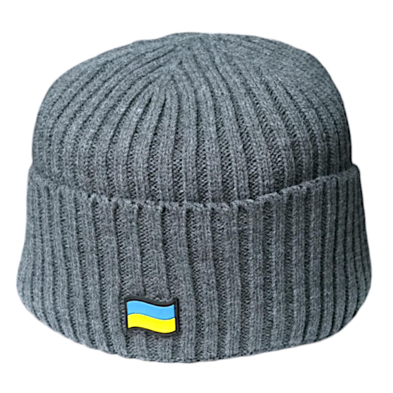 Шапка вязанная на флисе с флагом Украины Серый (2386075504)
