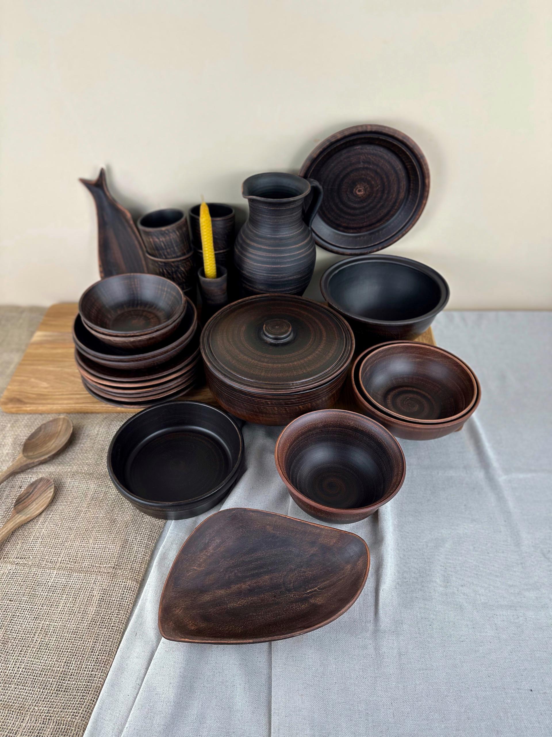 Набір керамічного глиняного посуду Різдвяний На Святвечір на 6 чоловік гладкий (3128-6)