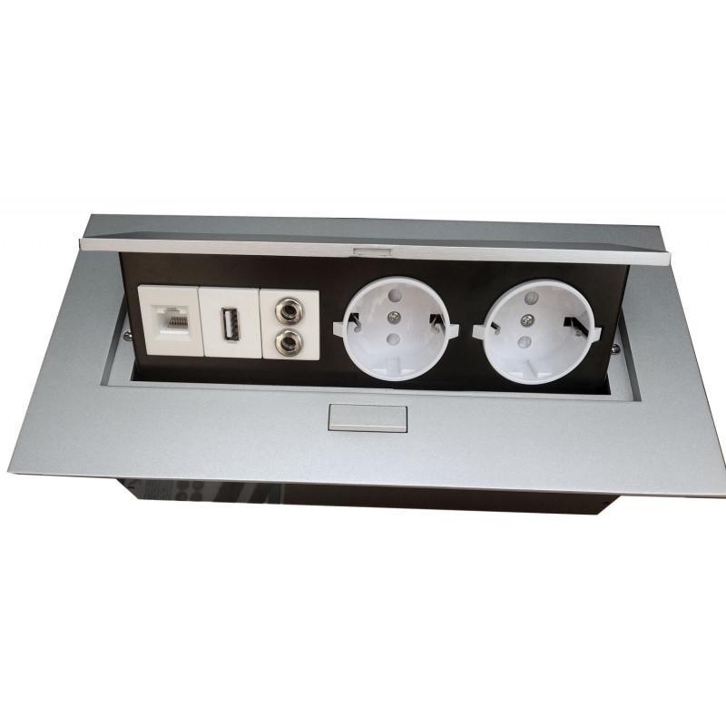 Блок розетковий поворотний врізний GTV на 2 розетки/USB/Ethernet/Audio Schuco Алюміній (00000024822) - фото 2 Блок розетковий поворотний врізний GTV на 2 розетки/USB/Ethernet/Audio Schuco Алюміній (00000024822) - фото 2