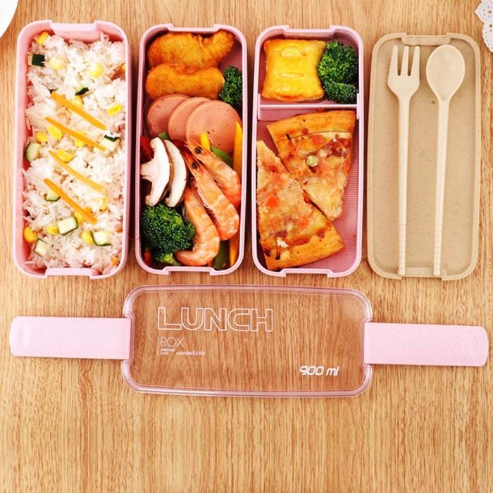 Эко ланч-бокс Lunch Box 900 мл с ложкой и вилкой Розовый (401468) - фото 7