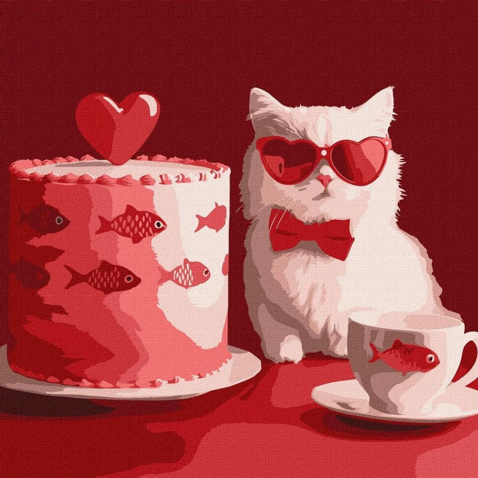 Картина по номерам Ideyka Кот с тортом 30х30 см (KHO6722)