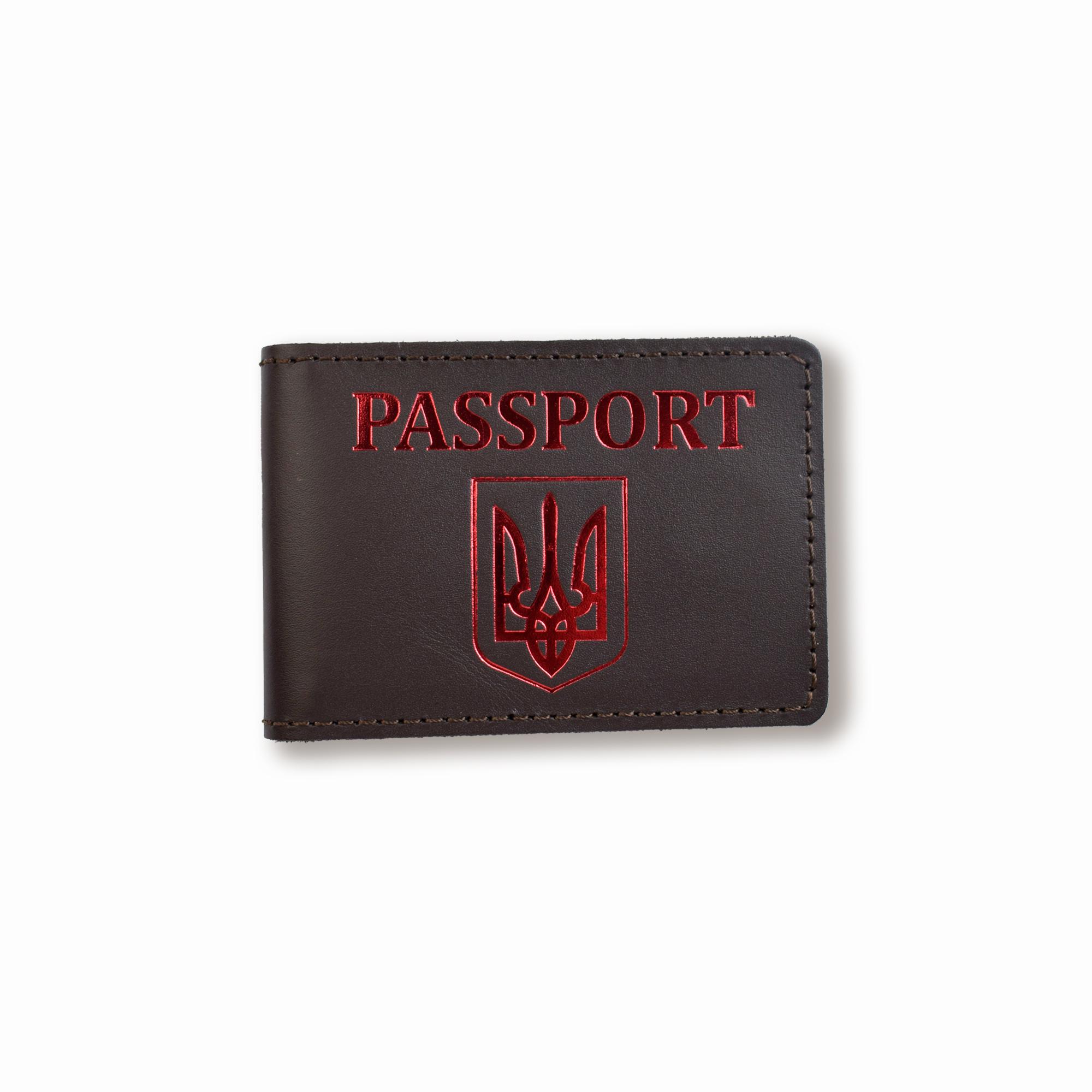 Обложка для ID карты PASSPORT с гербом Темно-коричневый с красным