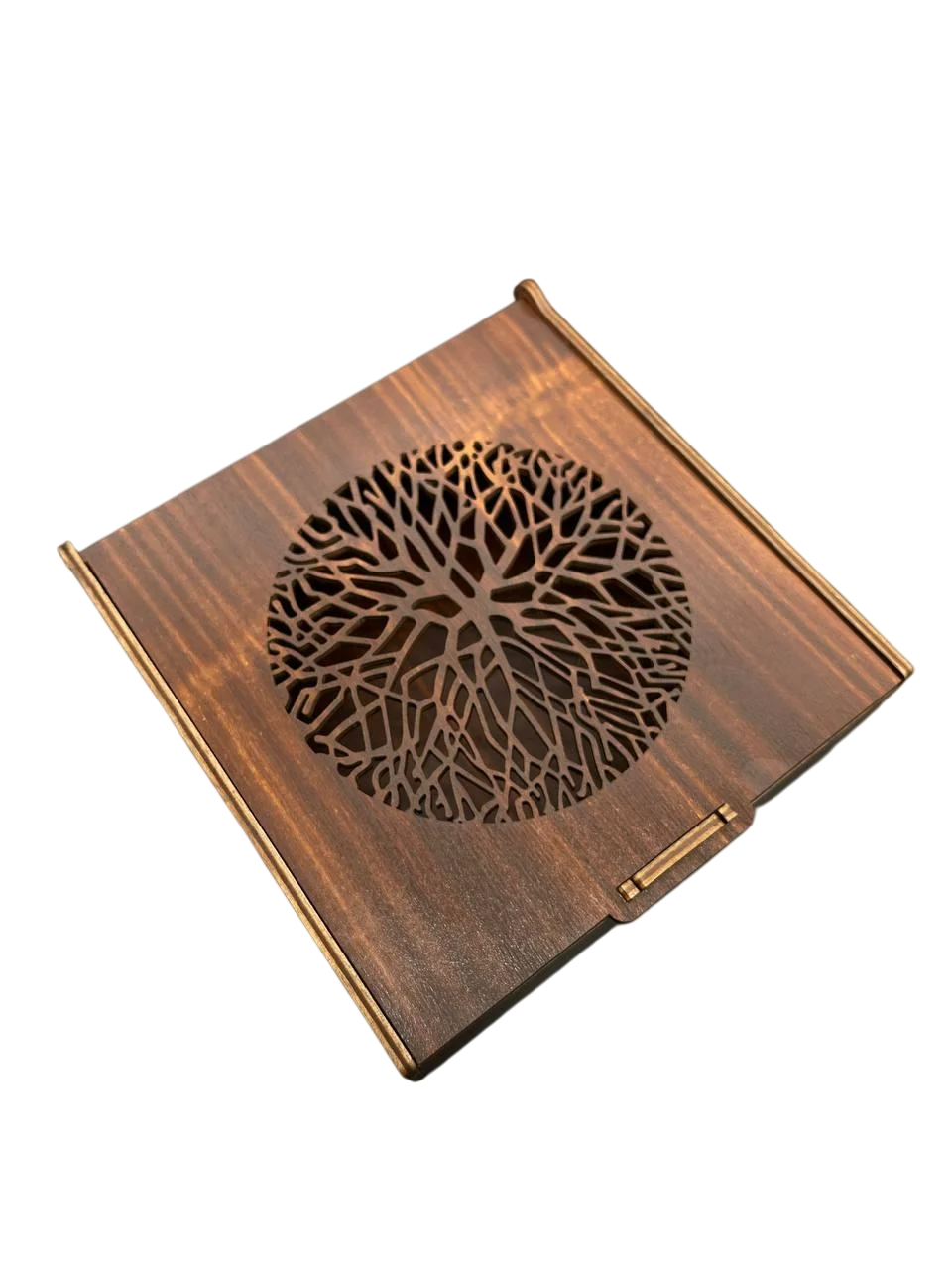 Шкатулка-купюрница деревянная с резьбой тонированная 18х18х7 см Яблоня (KF-017-66)