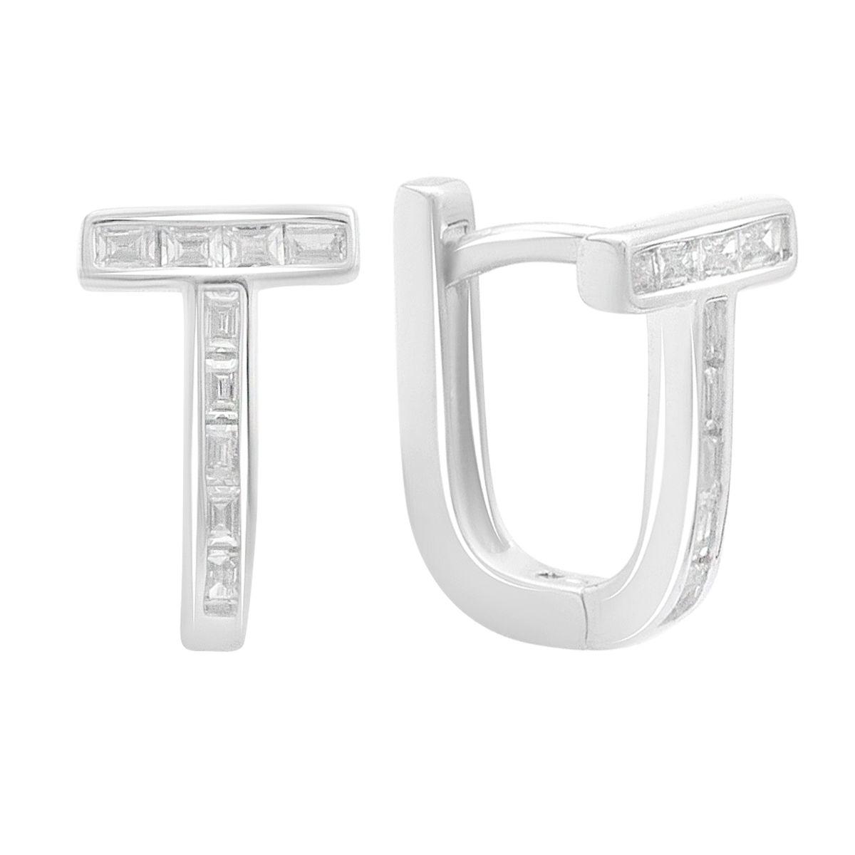 Серьги серебряные с Т-образной формой и фианитами багетной огранки