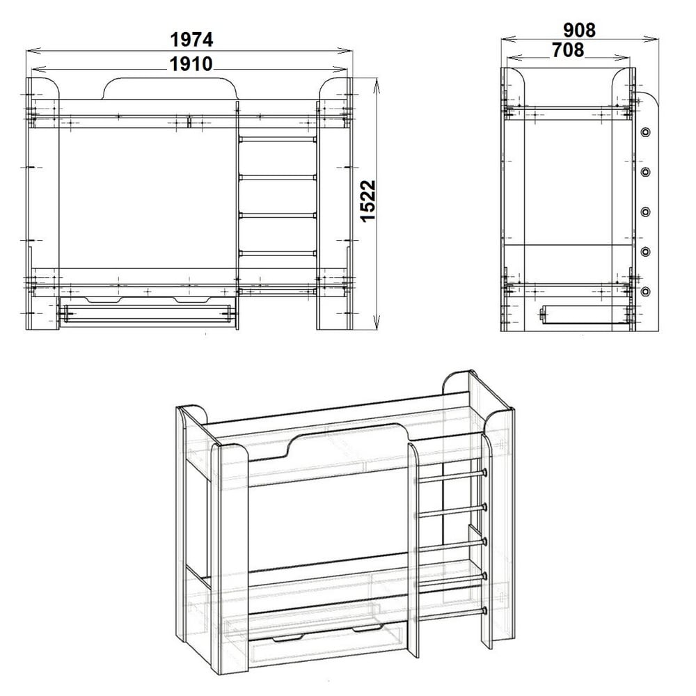 Ліжко двоярусне Компаніт Твікс-2 з ящиком Вільха (11857) - фото 2 Ліжко двоярусне Компаніт Твікс-2 з ящиком Вільха (11857) - фото 2