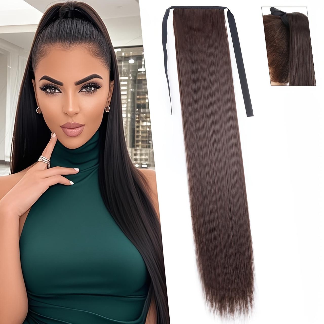 Хвіст-перука накладного волосся на шпильці Коричневий (29059916) - фото 5 Хвіст-перука накладного волосся на шпильці Коричневий (29059916) - фото 5