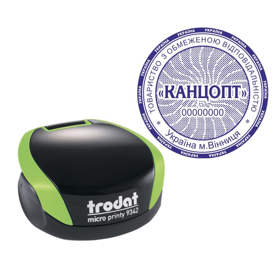 Печать ТОВ на карманном оснащении Trodat Micro Printy 9342 d 42 мм Зеленый (ООО24/9342/G)