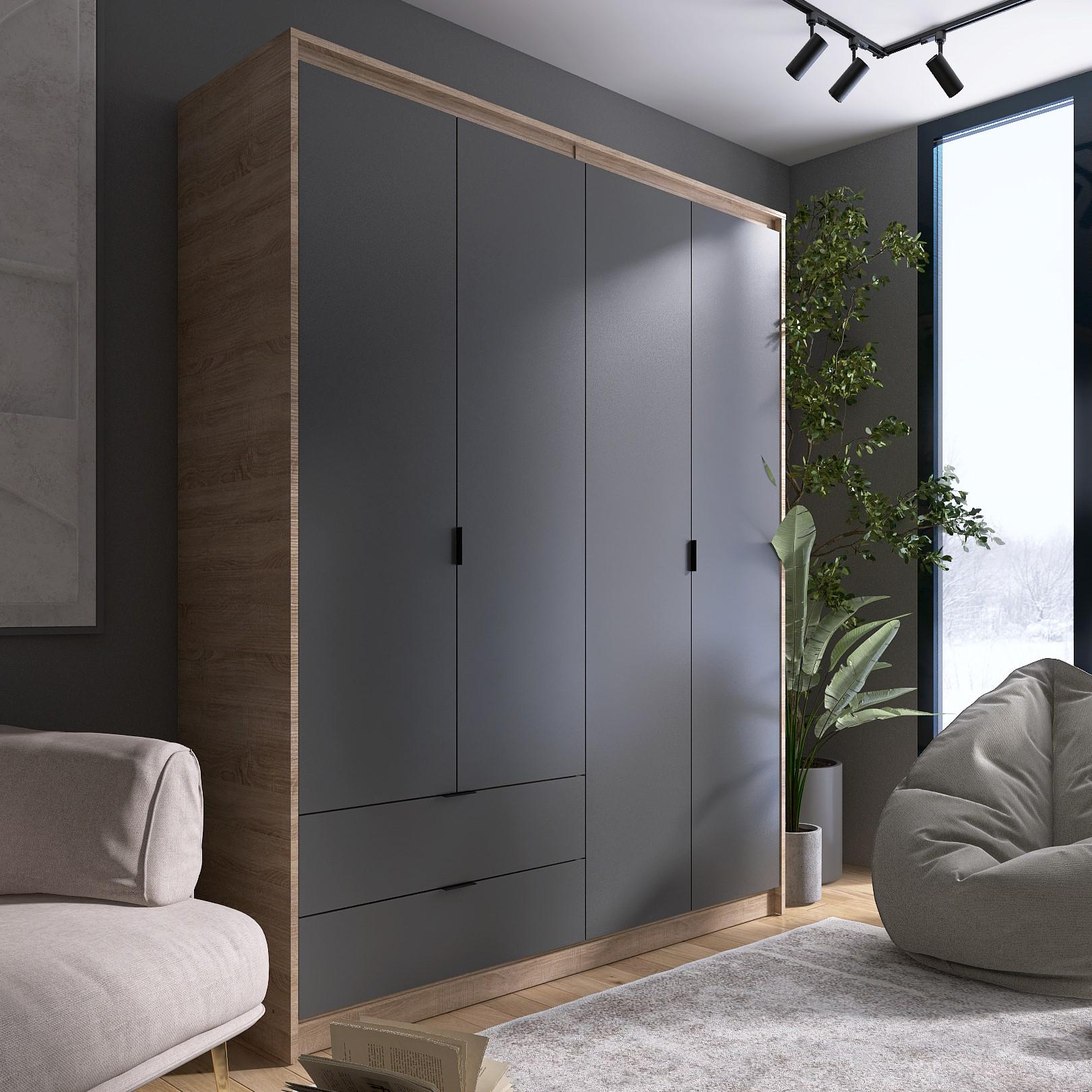 Шафа Everest Сіті 1600 1602х500х2046 мм Сонома/Графіт (11434) - фото 3 Шафа Everest Сіті 1600 1602х500х2046 мм Сонома/Графіт (11434) - фото 3