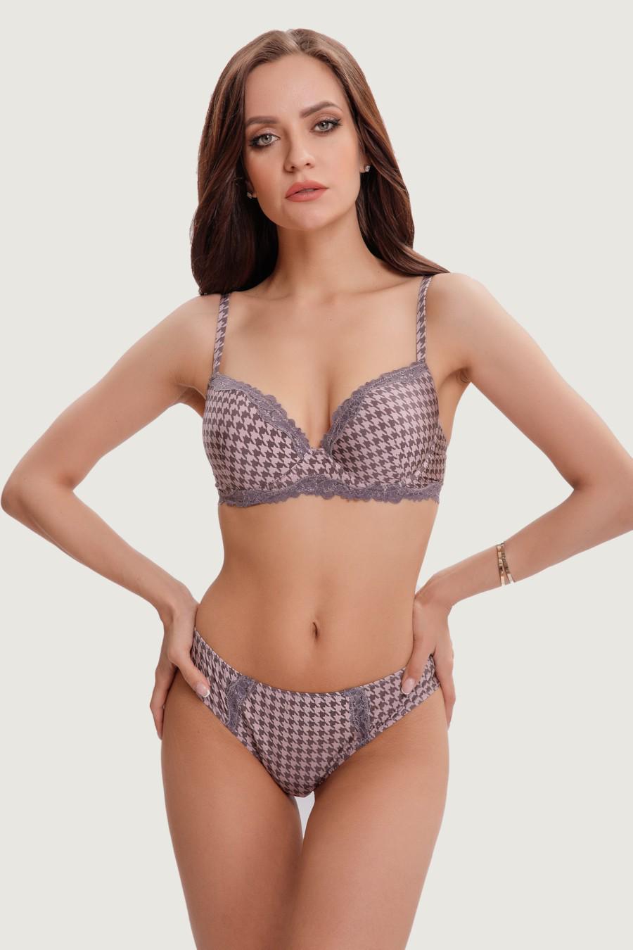 Комплект белья Lormar бюстгальтер push-up/трусики бразилиана 85B/XL Сиреневый/Серый (75744)