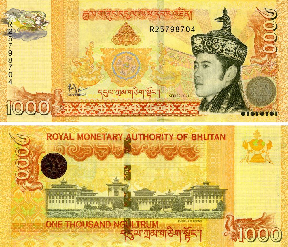 Коллекционная банкнота Бутан 1000 нгултрум 2021 UNC (P34)