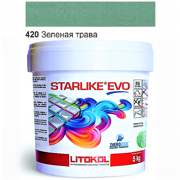 Затирка для плитки Litokol Starlike EVO 420 двухкомпонентная эпоксидная 5 кг Зеленая трава - фото 2