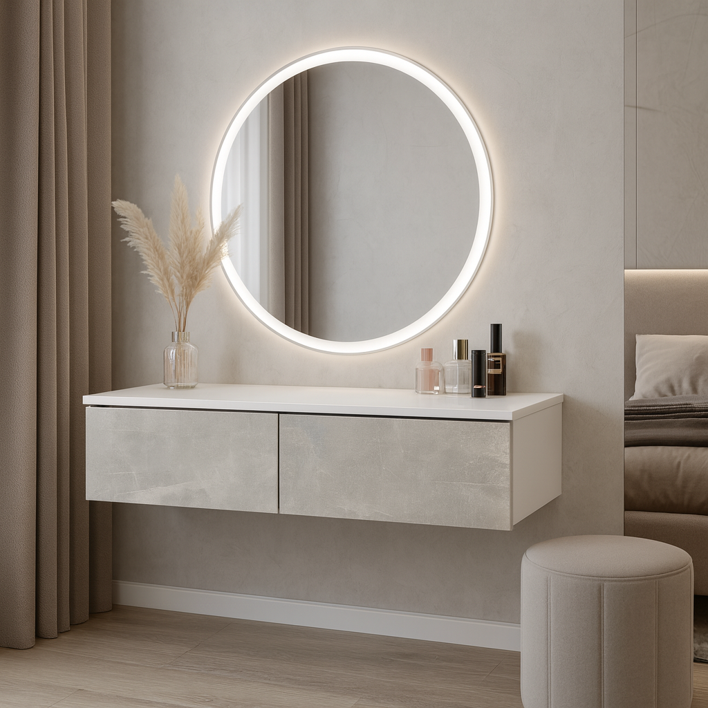 Туалетный столик ТС2 SENAM 220х1000х360 мм корпус ДСП Белый фасад ДСП Ателье Светлый