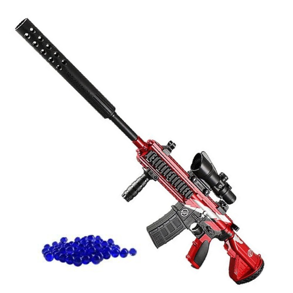 Автомат на орбизах игрушечный М4а1 аккумуляторный глушитель/оптика 80 см Красный Автомат на орбизах игрушечный М4а1 аккумуляторный глушитель/оптика 80 см Красный