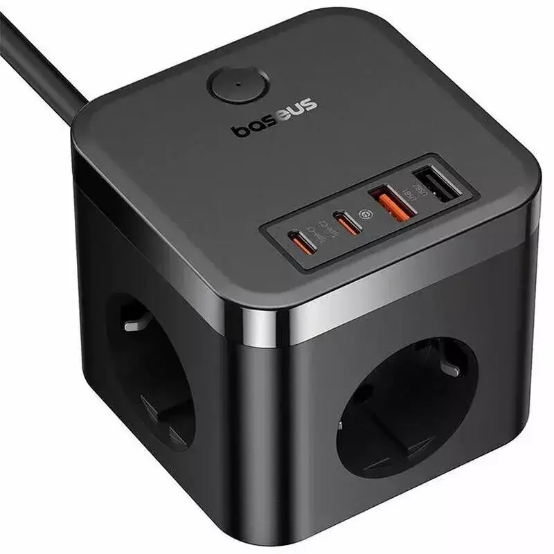 Зарядное устройство сетевое BASEUS Power Combo Cube Power Strip 3AC/2USB/2Type-C 30W E00066400117-00 1,5 м Black - фото 3