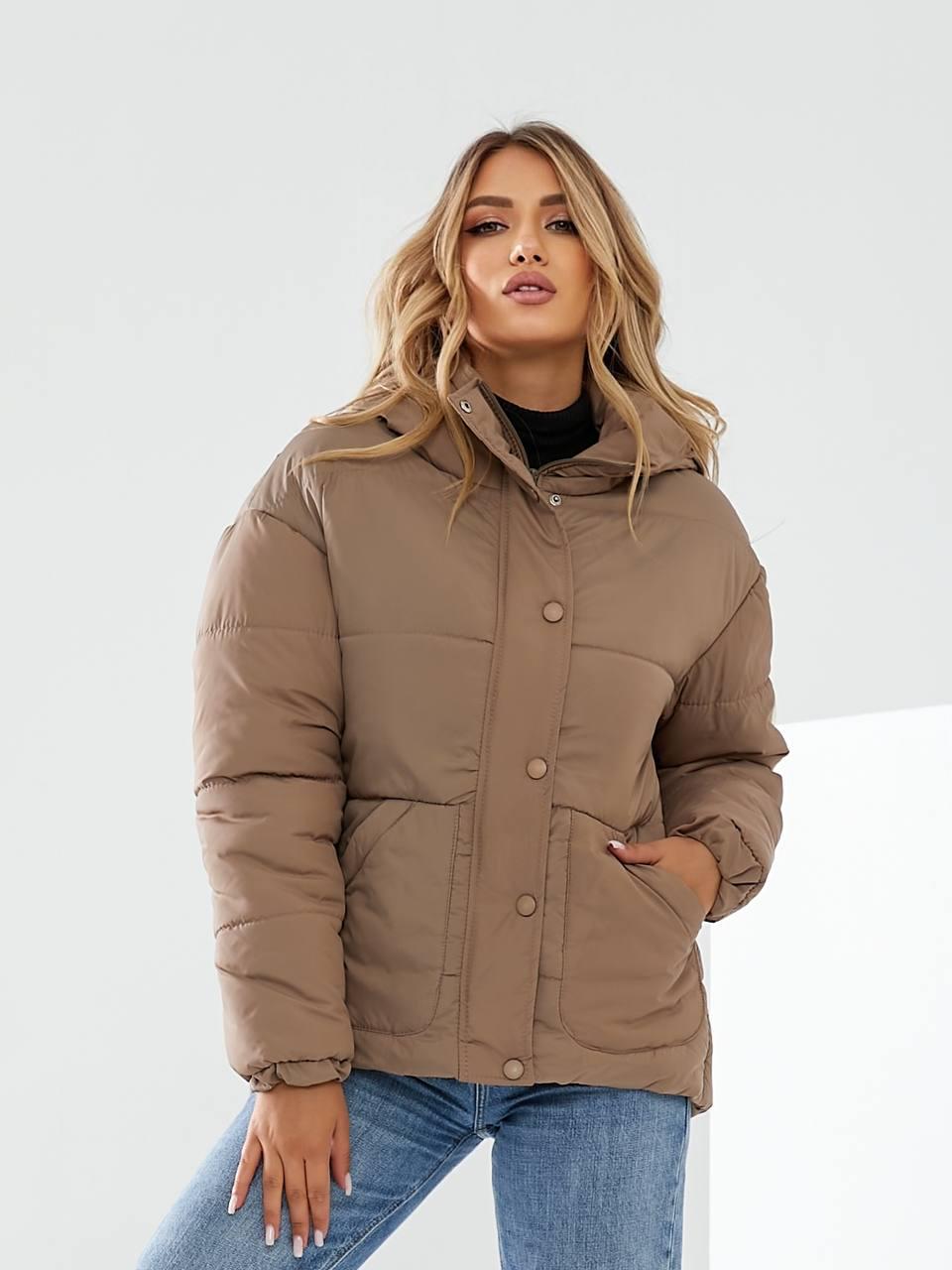 Куртка утеплена Khan коротка з поясом р. 42 Каваовий з молоком (Kh332) - фото 2