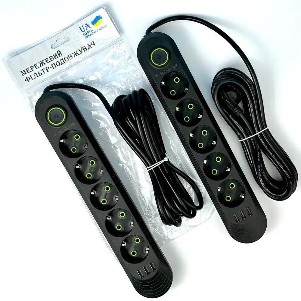 Подовжувач Power F05U 6 м 5 розеток 3 USB UA Чорний (021266) - фото 4