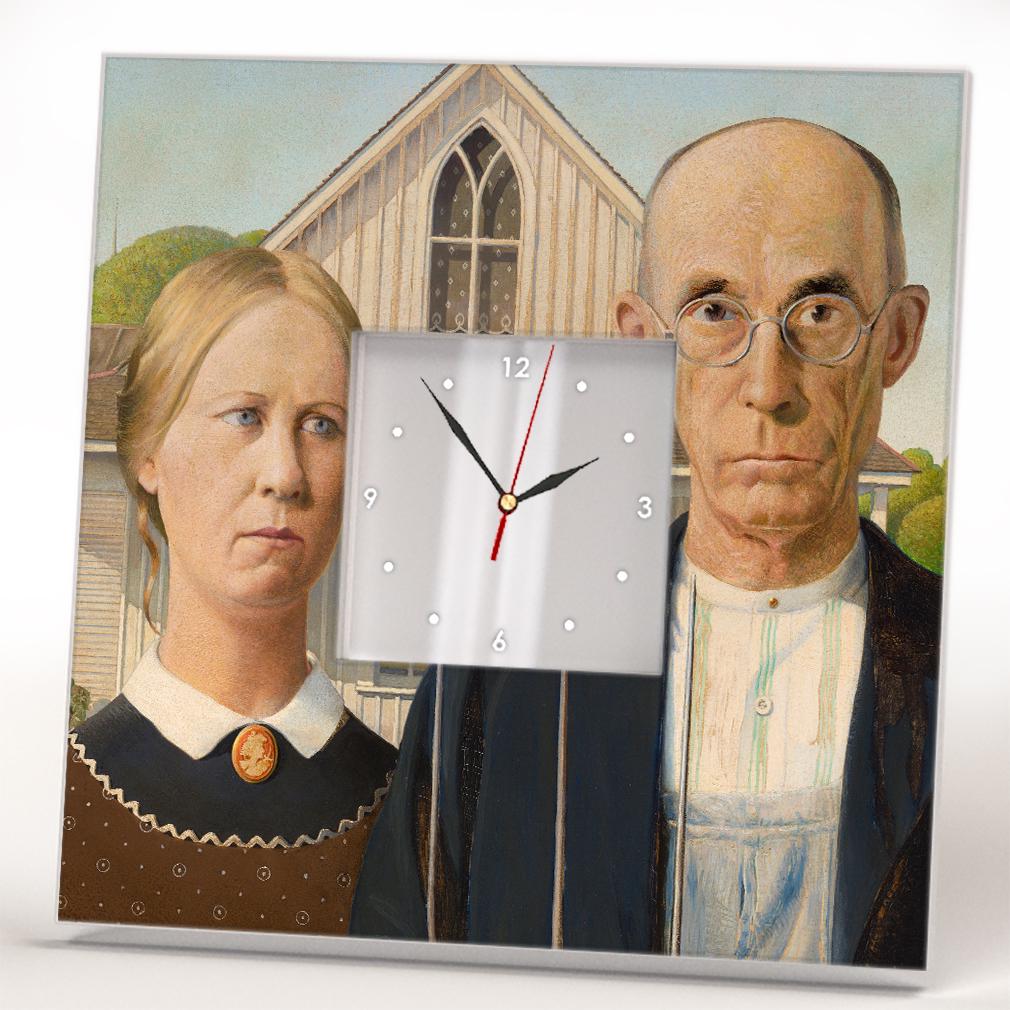 Часы картина "Американская готика" Грант Вуд 260x260 мм (C04381)