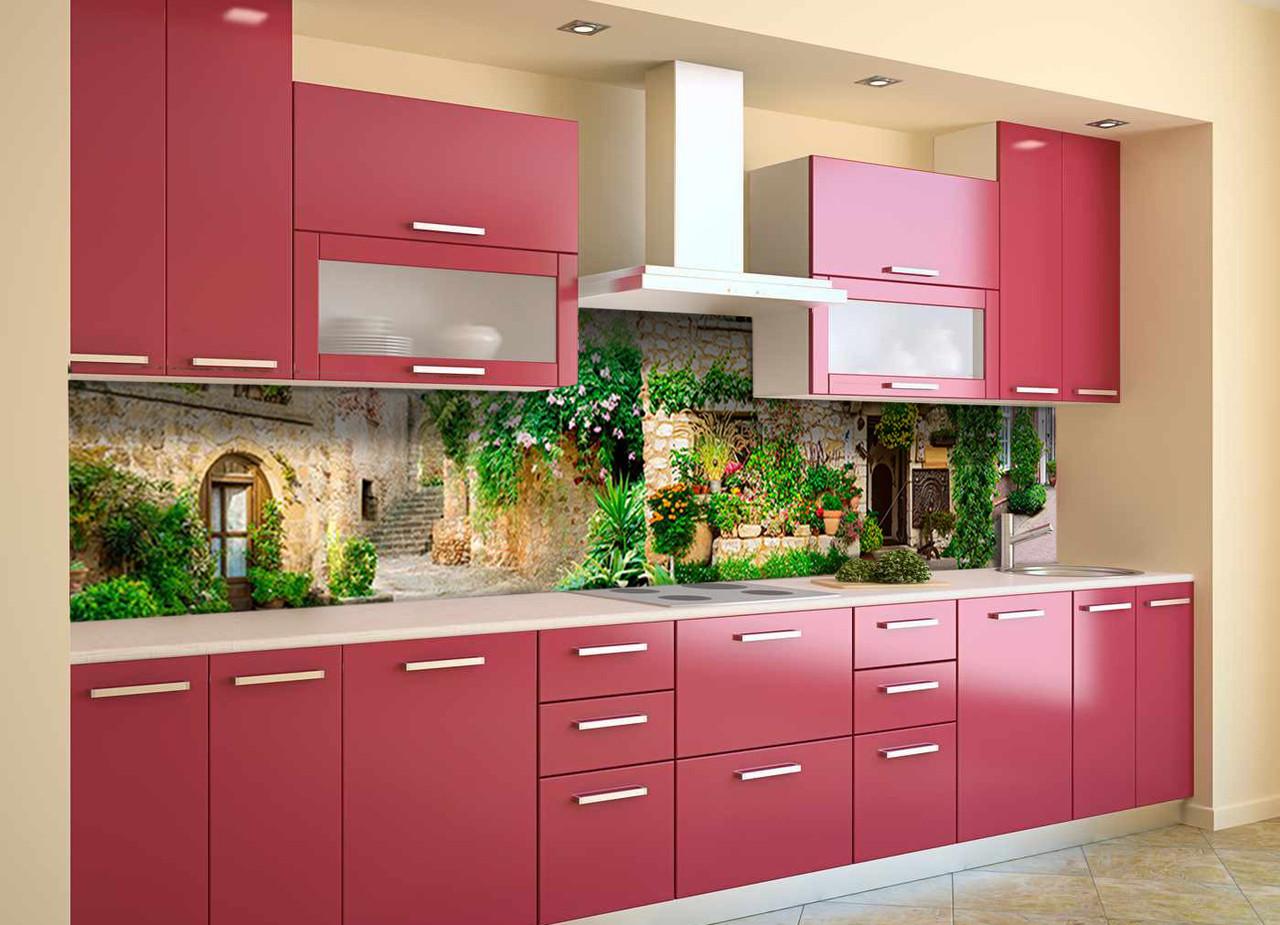 Кухонный фартук Зеленый Прованс из самоклеющейся виниловой пленки 60х300 см Бежевый