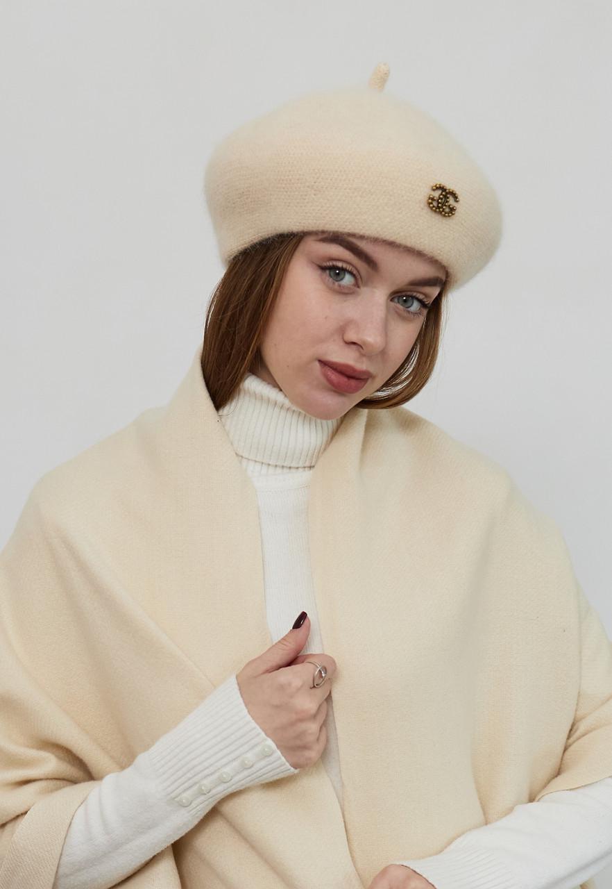 Берет жіночий ангоровий ANGORA BERET Молочний - фото 1