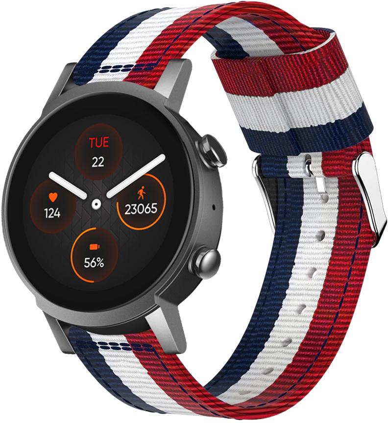 Ремешок тканевый Canvas для Mobvoi TicWatch E3 Red/White/Blue (26755)