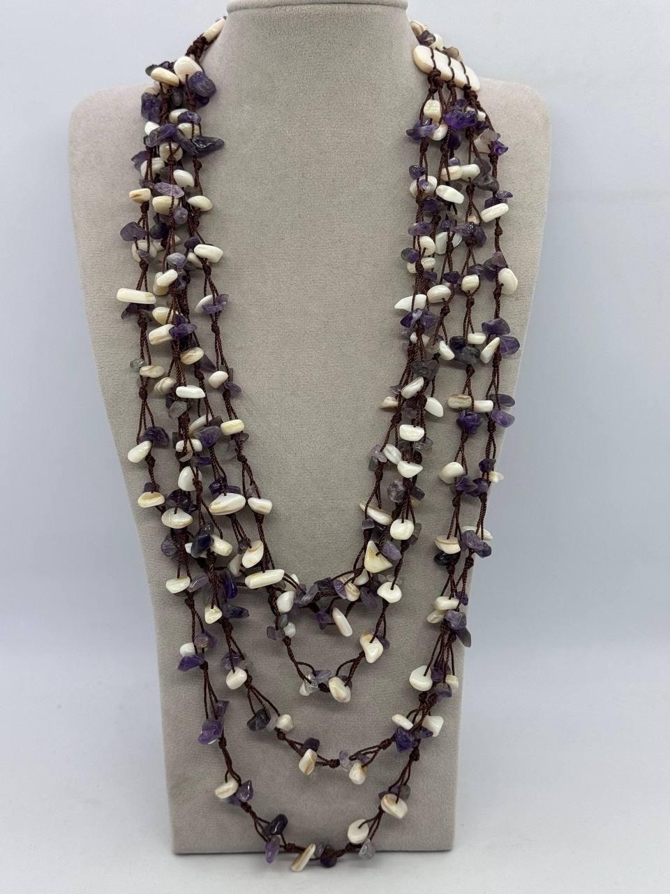 Бусы из перламутра и аметиста 46 см Комбинированный (12956)